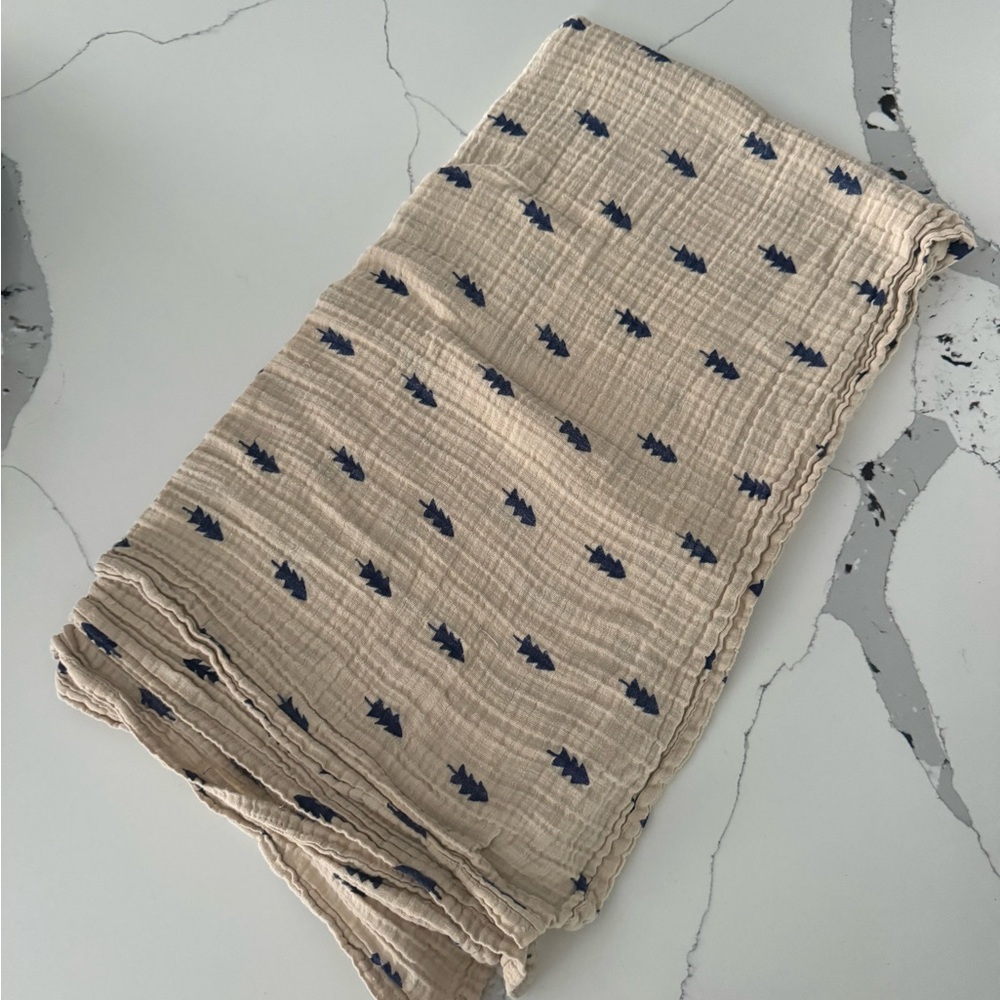 Beige with Navy Blue Tree Pattern Swaddle Blanket